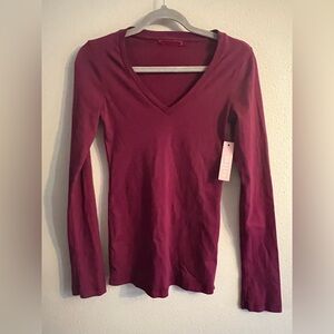 Velvet by Graham & Spencer Deep Red V-Neck Long Sleeve Top